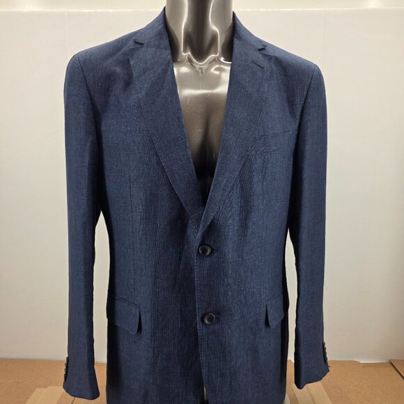 ZEGNA Blue LINEN Textured Sport Coat Blazer Mens Jacket 54IT 44US/UK - Picture 1 of 16